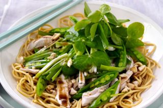 Chicken, pea and noodle salad